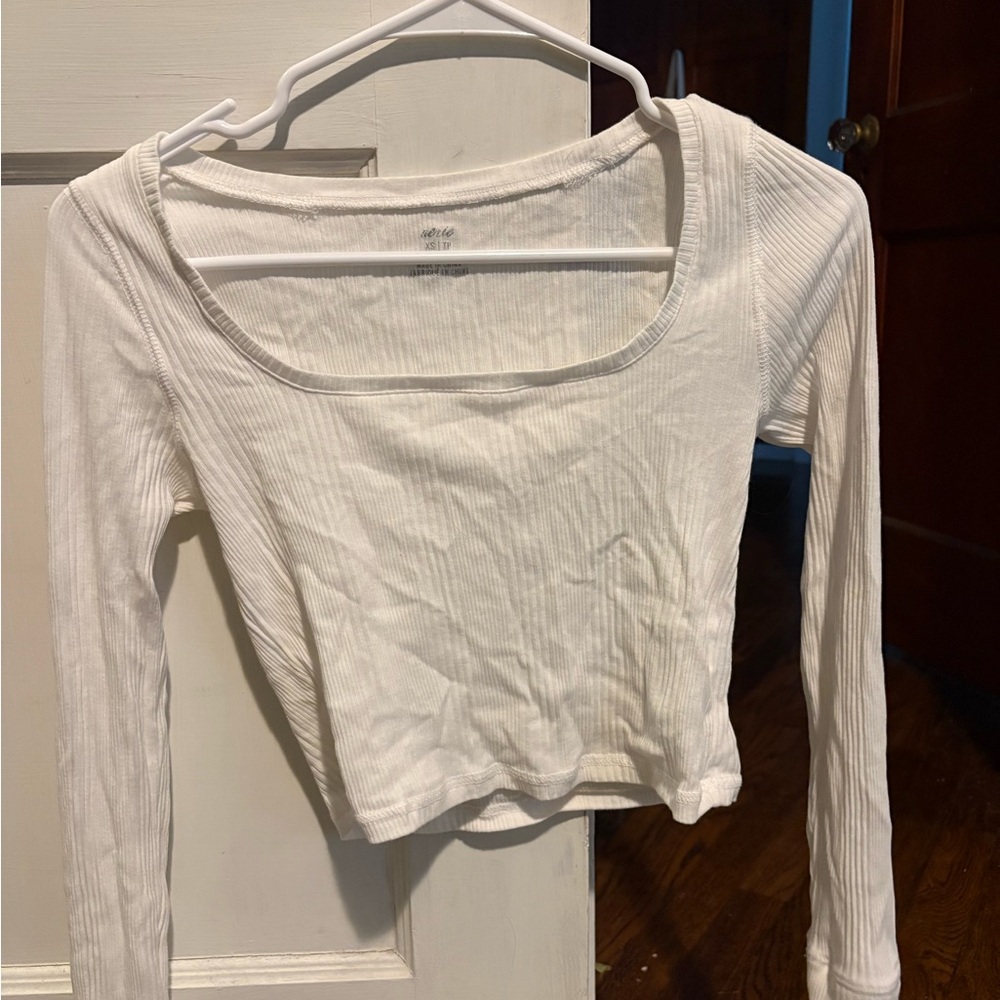 Aerie White Square Neck Long Sleeve XS